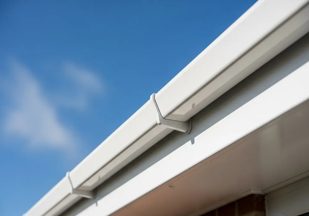 Clean white gutter and fascia after professional gutter cleaning